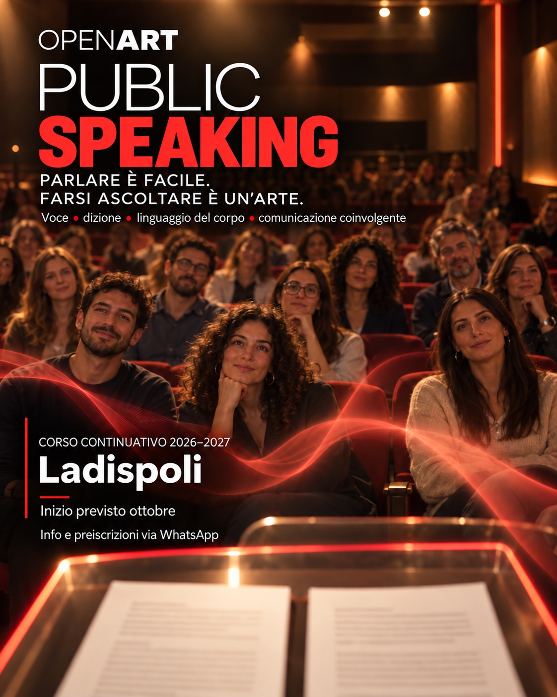Locandina del percorso OpenART di Public Speaking a Ladispoli