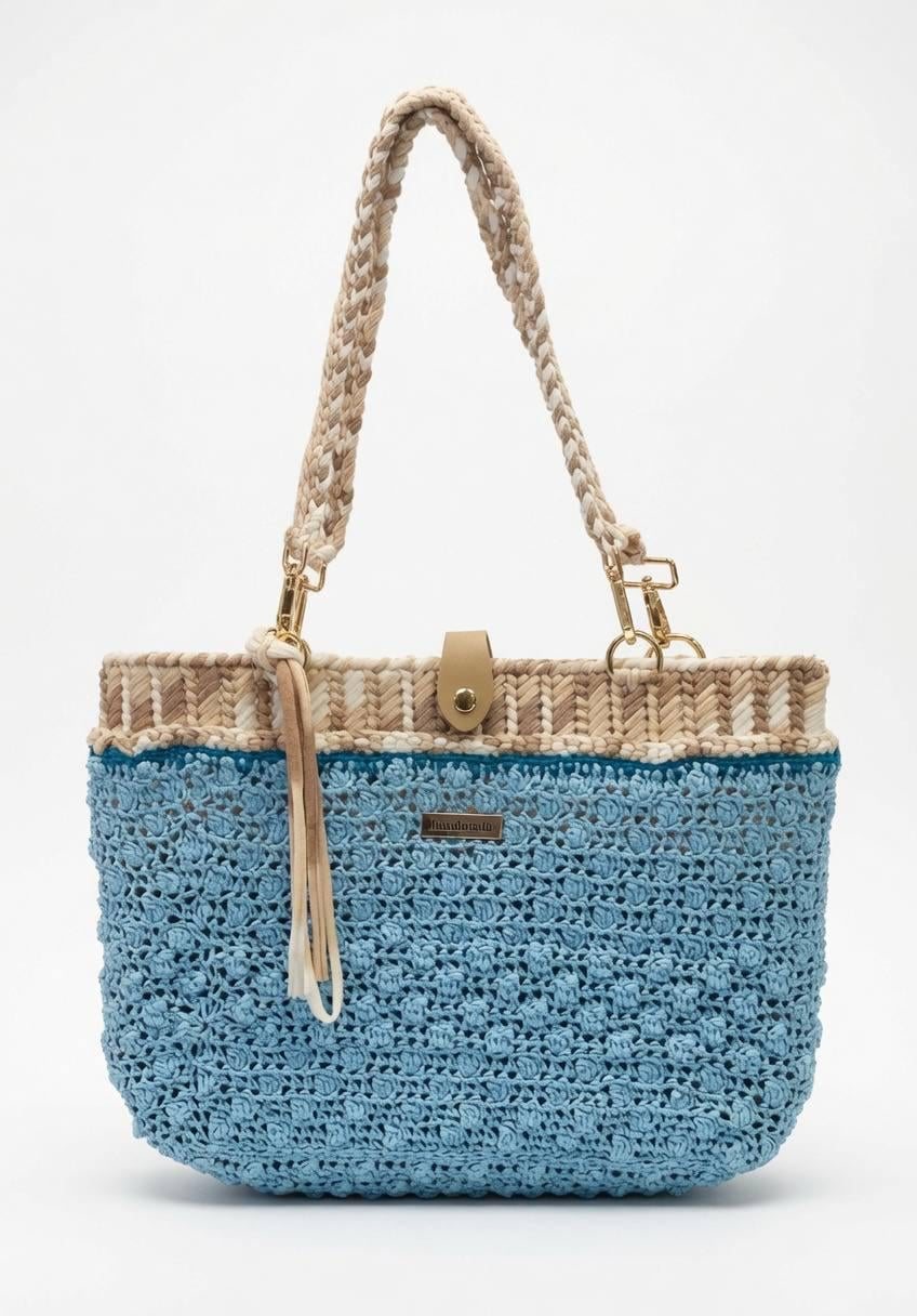 Topazio, grande tote bag azzurra e beige